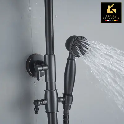 Pipa za prho Country style | nadometna tuš garnitura | Froukje| Črna s poudarki