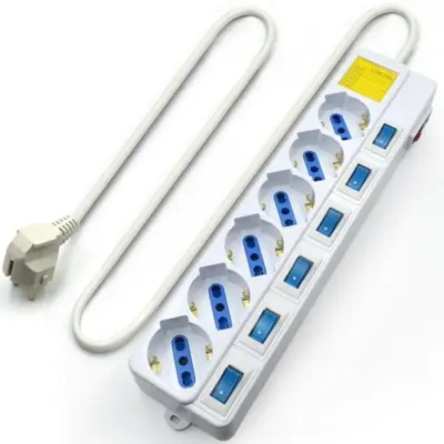 EWENT Power Strip Block 6 Individual Button Sockets 3m