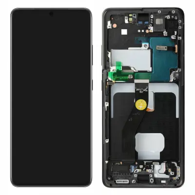 Originalni zaslon Samsung S21 Ultra: LCD steklo na dotik, servisni paket - crn