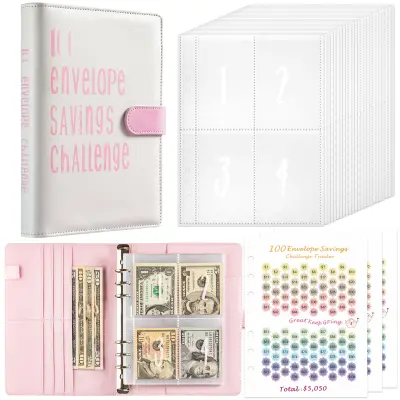 Mapa za proračun z ovojnicami za gotovino za izziv varčevanja Pink