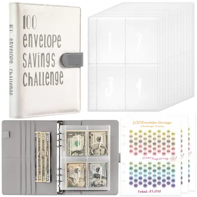 Mapa za proračun z ovojnicami za gotovino za izziv varčevanja Grey