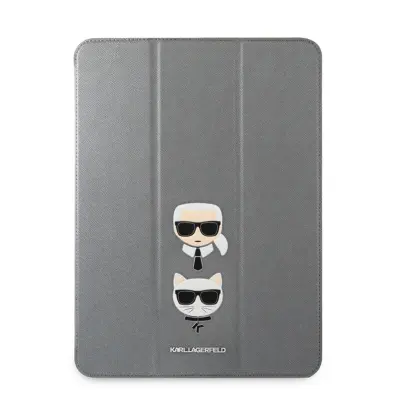 Karl Lagerfeld, Ohišje za iPad Pro 12,9 palca 2020 / 2021 Saffiano Motivi Karl et Choupette, Siva