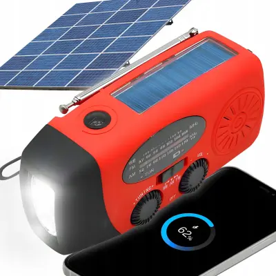 3v1 pohodniški aku. 2000mAh solarni FM radio na dinamo LED powerbank