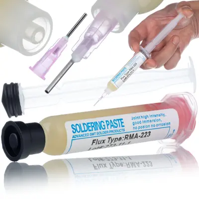 Rosfix Set Topilni Flux RMA-223 – Gel za Spajkanje z Iglo in Tlačilko | 10cc, Ø1,025 mm Igla