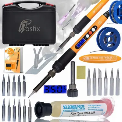 ROSFIX 10V1 SPAJKALNIK ORANŽNI ROTTWEILER + SPAJKALNI KOSITER V TULCU 0,8MM 10G + TOPILO ZA SPAJKANJE RMA-223 Z BATOM IN IGLO + KOVČEK 253X213X72 + UT