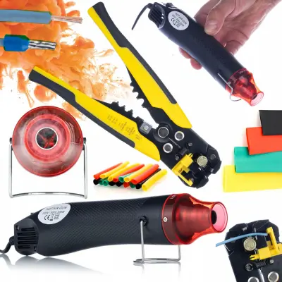 ROSFIX MINI GORILNIK NA VROČ ZRAK 300W + AVTOMATSKI ODSTRANJEVALEC ŽICE S STISKALNIKOM ZA KONEKTORJE + KOMPLET CEVI ZA TOPLOTNO KRČENJE 164 KOSOV.