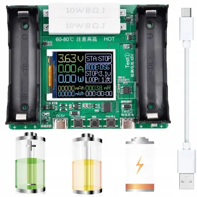 Rosfix Tester LCD za Kapaciteto in Odpornost 18650 – USB-C, 0–99999 mAh, 3 Načini, 1 A Polnjenje | 109×85×30 mm