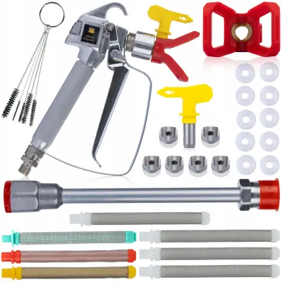 ROSFIX BRIZGALNA PIŠTOLA ZA BARVO ZA ELEKTRIČNO ENOTO S ŠOBO 517 + KOPJE 30 CM + KOMPLET DODATNE OPREME (FILTRI, ŠČETKE - REZALNIKI, POKROV ŠOBE, TESN