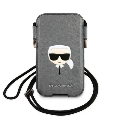 Karl Lagerfeld, Torbica za pametni telefon 6,1 palca s saffiano vrvico Model Karl Head, Siva