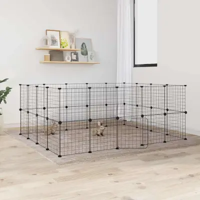 The Living Store Ograda za hišne ljubljen?ke s 36 paneli ?rna 35x35 cm jeklo - Kletka Za Male Živali