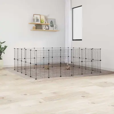 The Living Store Ograda za hišne ljubljen?ke s 44 paneli ?rna 35x35 cm jeklo - Kletka Za Male Živali