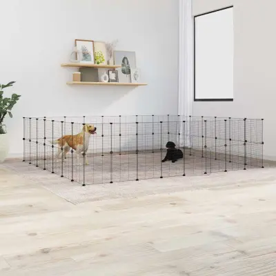 The Living Store Ograda za hišne ljubljen?ke s 60 paneli ?rna 35x35 cm jeklo - Kletka Za Male Živali