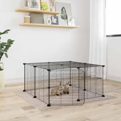 The Living Store Ograda za hišne ljubljen?ke z 12 paneli ?rna 35x35 cm jeklo - Kletka Za Male Živali