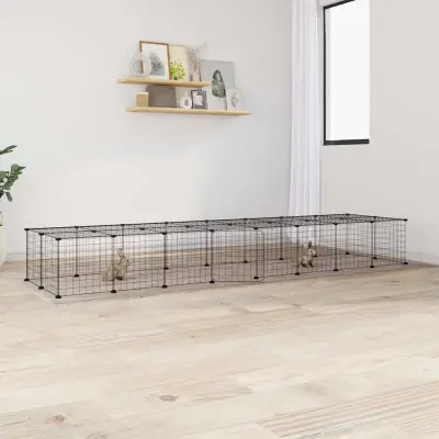 The Living Store Ograda za hišne ljubljen?ke s 36 paneli ?rna 35x35 cm jeklo - Kletka Za Male Živali