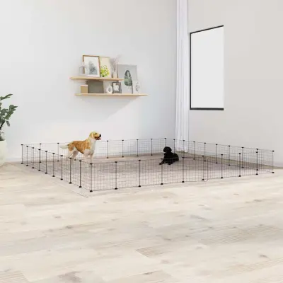 The Living Store Ograda za hišne ljubljen?ke s 36 paneli ?rna 35x35 cm jeklo - Kletka Za Hišne Ljubljen?ke
