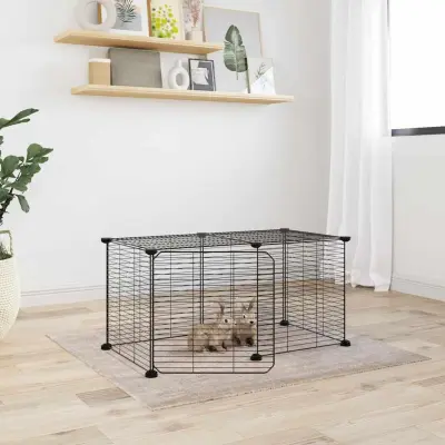 The Living Store Ograda za hišne ljubljen?ke z 8 paneli ?rna 35x35 cm jeklo - Kletka Za Male Živali