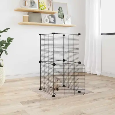 The Living Store Ograda za hišne ljubljen?ke z 8 paneli ?rna 35x35 cm jeklo - Kletka Za Hišne Ljubljen?ke