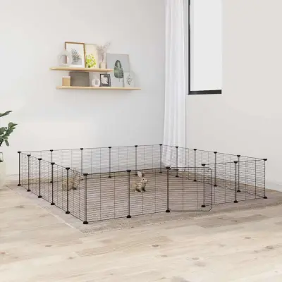 The Living Store Ograda za hišne ljubljen?ke z 20 paneli ?rna 35x35 cm jeklo - Kletka Za Hišne Ljubljen?ke