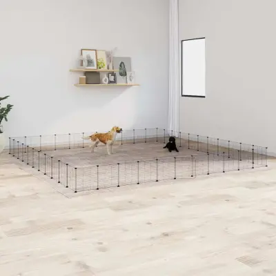 The Living Store Ograda za hišne ljubljen?ke s 44 paneli ?rna 35x35 cm jeklo - Kletka Za Hišne Ljubljen?ke