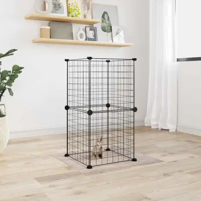 The Living Store Ograda za hišne ljubljen?ke z 8 paneli ?rna 35x35 cm jeklo - Kletka Za Hišne Ljubljen?ke
