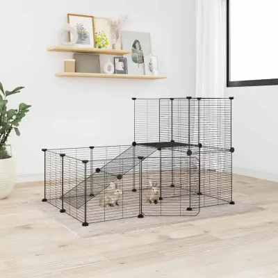 The Living Store Ograda za hišne ljubljen?ke z 20 paneli ?rna 35x35 cm jeklo - Kletka Za Male Živali