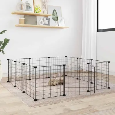 The Living Store Ograda za hišne ljubljen?ke z 12 paneli ?rna 35x35 cm jeklo - Kletka Za Hišne Ljubljen?ke