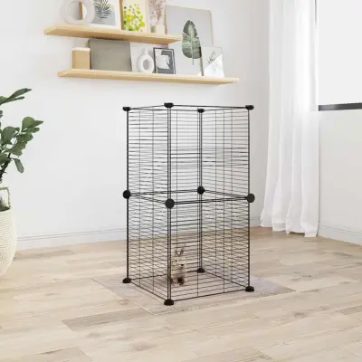 The Living Store Ograda za hišne ljubljen?ke z 8 paneli ?rna 35x35 cm jeklo - Kletka Za Hišne Ljubljen?ke