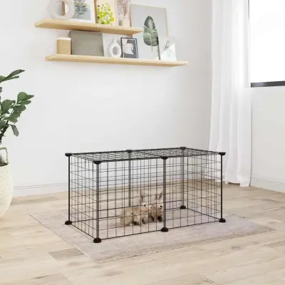 The Living Store Ograda za hišne ljubljen?ke z 8 paneli ?rna 35x35 cm jeklo - Kletka Za Male Živali