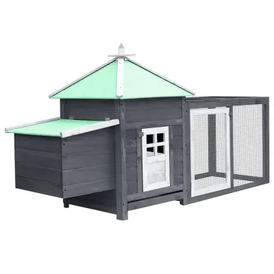 The Living Store Kokošnjak z gnezdom siv 190x72x102 cm trden les jelke - Kokošnjak