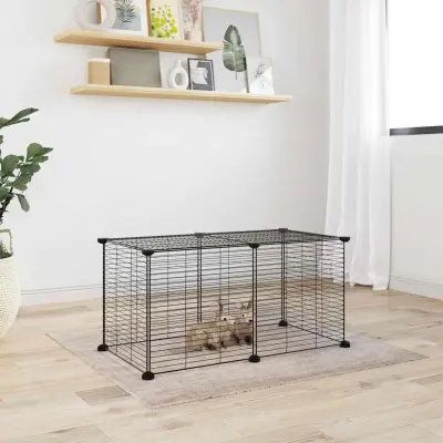 The Living Store Ograda za hišne ljubljen?ke z 8 paneli ?rna 35x35 cm jeklo - Kletka Za Male Živali