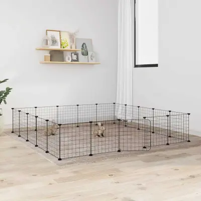 The Living Store Ograda za hišne ljubljen?ke z 20 paneli ?rna 35x35 cm jeklo - Kletka Za Hišne Ljubljen?ke
