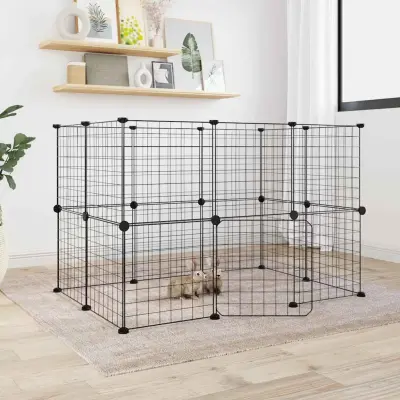 The Living Store Ograda za hišne ljubljen?ke z 20 paneli ?rna 35x35 cm jeklo - Kletka Za Male Živali
