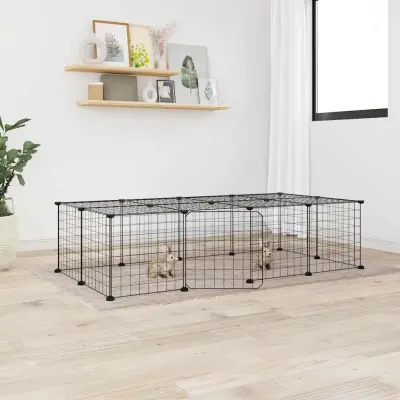 The Living Store Ograda za hišne ljubljen?ke z 20 paneli ?rna 35x35 cm jeklo - Kletka Za Male Živali