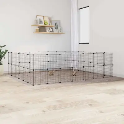 The Living Store Ograda za hišne ljubljen?ke z 52 paneli ?rna 35x35 cm jeklo - Kletka Za Male Živali