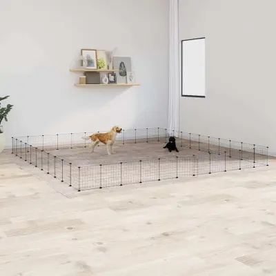 The Living Store Ograda za hišne ljubljen?ke s 44 paneli ?rna 35x35 cm jeklo - Kletka Za Hišne Ljubljen?ke