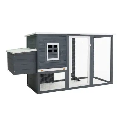 The Living Store Zunanji kokošnjak s kletko za jajca siv les - Kokošnjak