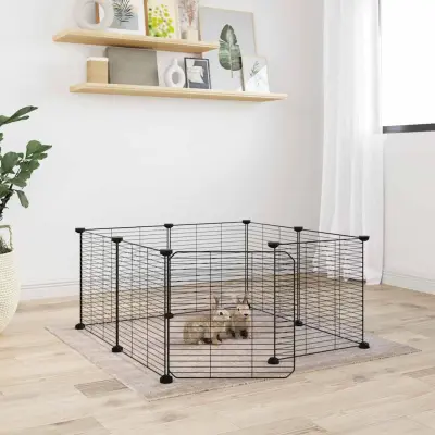 The Living Store Ograda za hišne ljubljen?ke z 8 paneli ?rna 35x35 cm jeklo - Kletka Za Hišne Ljubljen?ke