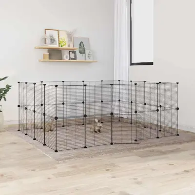 The Living Store Ograda za hišne ljubljen?ke s 36 paneli ?rna 35x35 cm jeklo - Kletka Za Male Živali