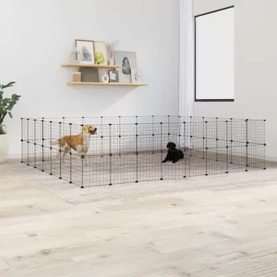 The Living Store Ograda za hišne ljubljen?ke s 60 paneli ?rna 35x35 cm jeklo - Kletka Za Male Živali