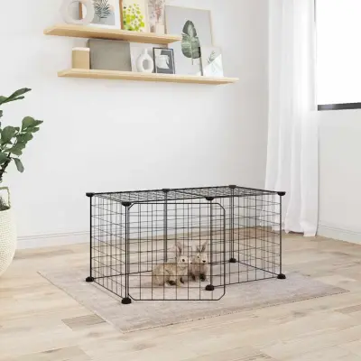 The Living Store Ograda za hišne ljubljen?ke z 8 paneli ?rna 35x35 cm jeklo - Kletka Za Male Živali
