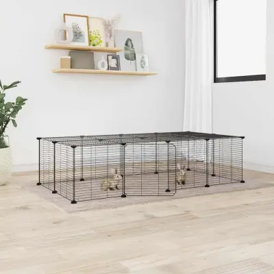 The Living Store Ograda za hišne ljubljen?ke z 20 paneli ?rna 35x35 cm jeklo - Kletka Za Male Živali