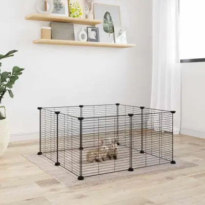 The Living Store Ograda za hišne ljubljen?ke z 8 paneli ?rna 35x35 cm jeklo - Kletka Za Hišne Ljubljen?ke