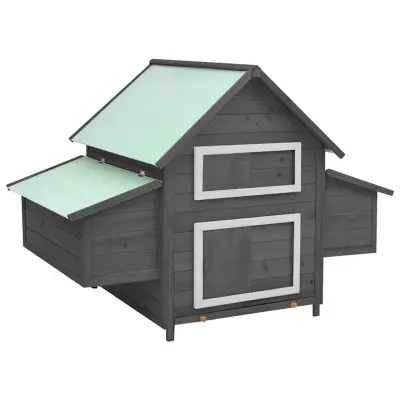 The Living Store Kokošnjak siv in bel 150x96x110 cm trdna borovina - Kokošnjak