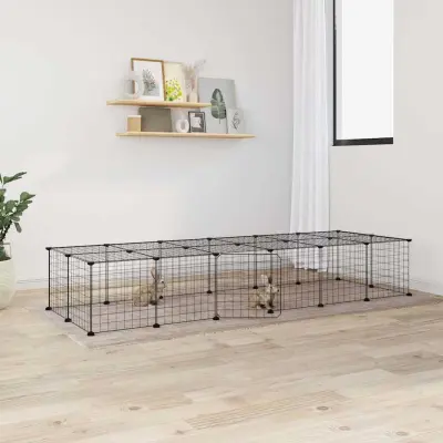 The Living Store Ograda za hišne ljubljen?ke z 28 paneli ?rna 35x35 cm jeklo - Kletka Za Male Živali