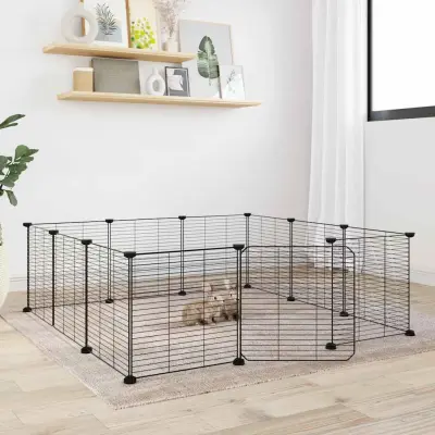 The Living Store Ograda za hišne ljubljen?ke z 12 paneli ?rna 35x35 cm jeklo - Kletka Za Hišne Ljubljen?ke