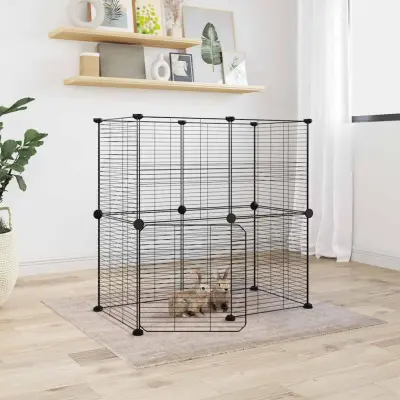 The Living Store Ograda za hišne ljubljen?ke z 12 paneli ?rna 35x35 cm jeklo - Kletka Za Hišne Ljubljen?ke