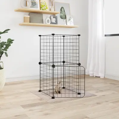 The Living Store Ograda za hišne ljubljen?ke z 8 paneli ?rna 35x35 cm jeklo - Kletka Za Hišne Ljubljen?ke
