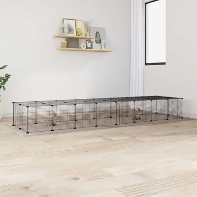 The Living Store Ograda za hišne ljubljen?ke s 36 paneli ?rna 35x35 cm jeklo - Kletka Za Male Živali