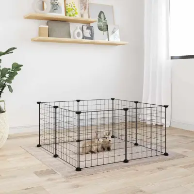 The Living Store Ograda za hišne ljubljen?ke z 8 paneli ?rna 35x35 cm jeklo - Kletka Za Hišne Ljubljen?ke
