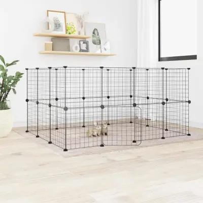 The Living Store Ograda za hišne ljubljen?ke z 28 paneli ?rna 35x35 cm jeklo - Kletka Za Male Živali